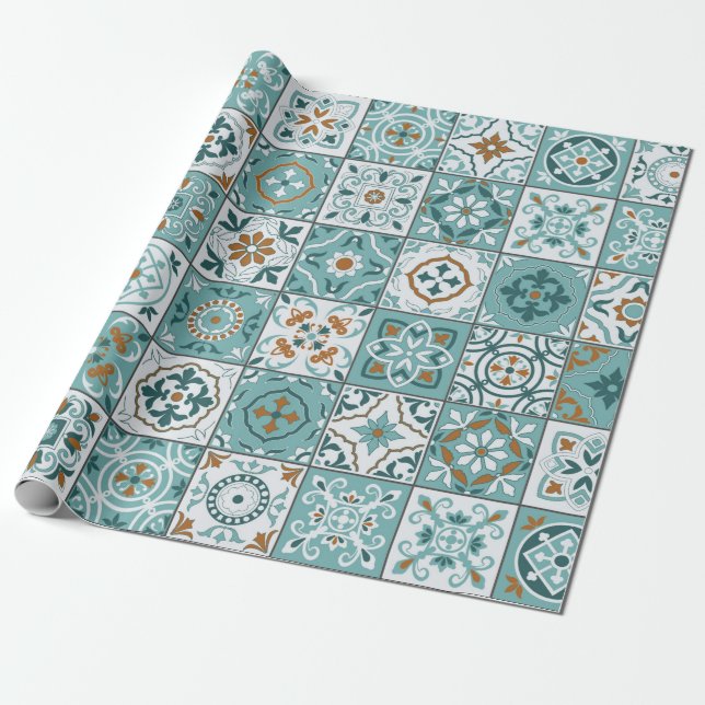 Papier Cadeau Motif méditerranéen continu de tuiles marocaines (Déroulé)