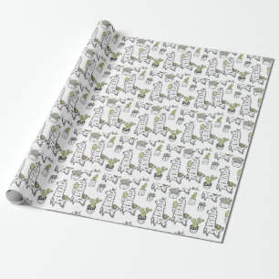 Papier Cadeau Motif mignon d'alpaga et de cactus