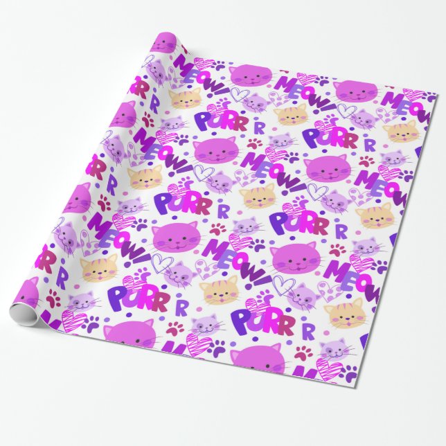 Papier Cadeau Motif mignon de chats de bande dessinée (Déroulé)
