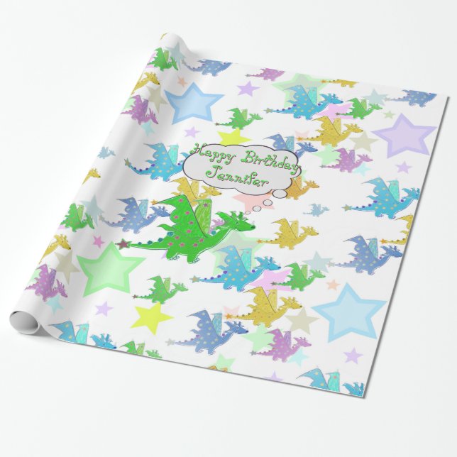 Papier Cadeau Motif mignon de dragons (Déroulé)