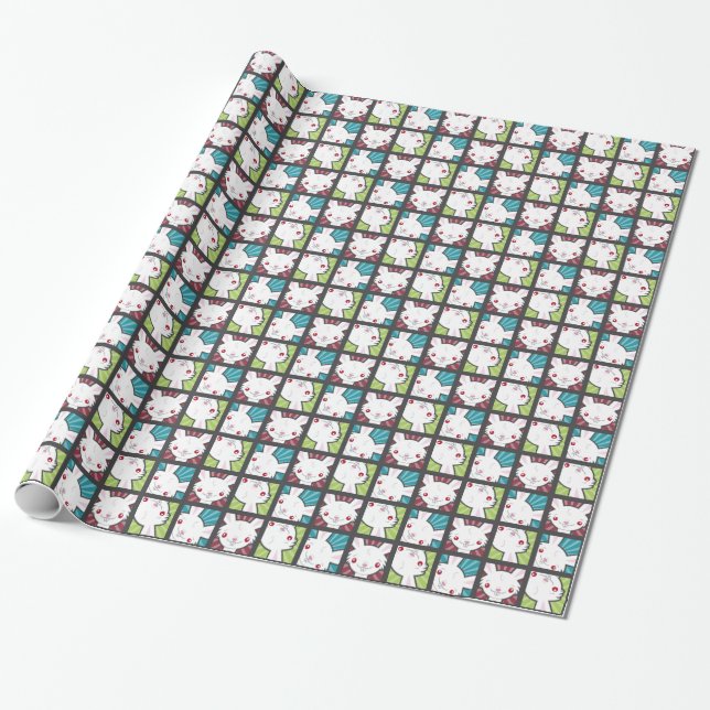 Papier Cadeau Motif mignon de lapin de vampire de Kawaii (Déroulé)