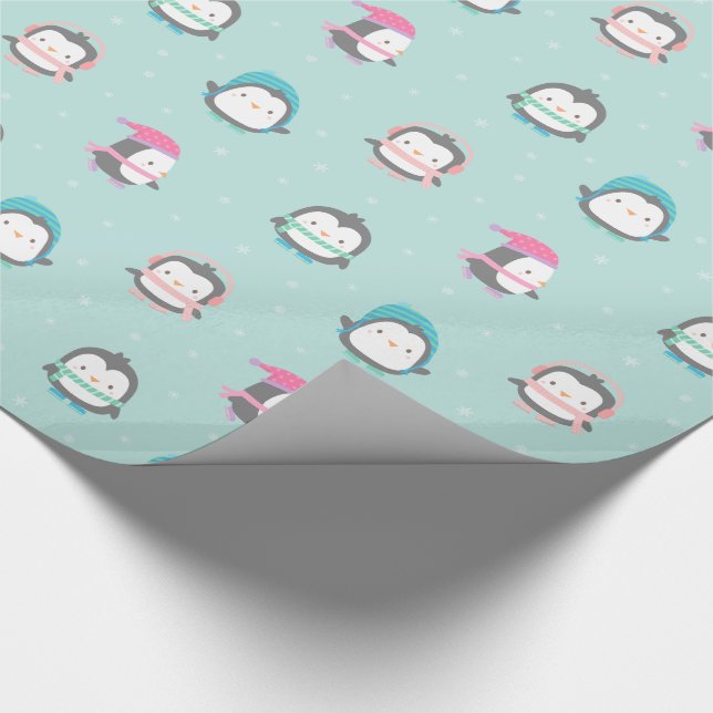 Papier Cadeau Motif mignon de Noël de pingouins de patinage de (Coin)