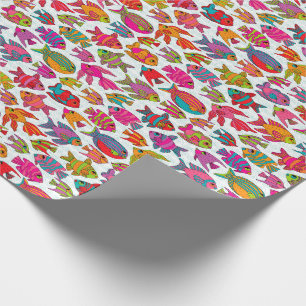 Papier Cadeau Motif mignon de poisson Tropical Rouge Turquoise v
