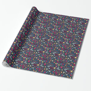 Papier Cadeau motif mignon d'oiseaux et de fleurs