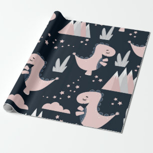 Papier Cadeau Motif mignon et transparent avec dinosaures roses 
