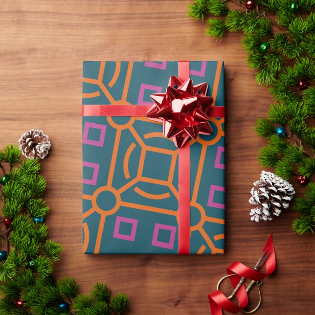 Papier Cadeau Motif minimal Batik Blue Orange (Cadeau de vacances)