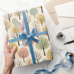 Papier Cadeau Motif minimaliste de l'arbre d'automne Pastel Forê