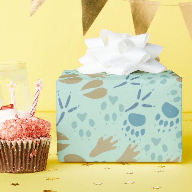 Papier Cadeau Motif Mint Green Blue et Carmel Animal Trails (Fête d'anniversaire)