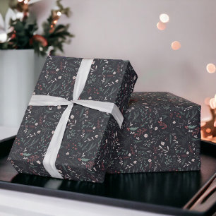 Papier Cadeau Motif moderne à fleurs de Noël rouge vert
