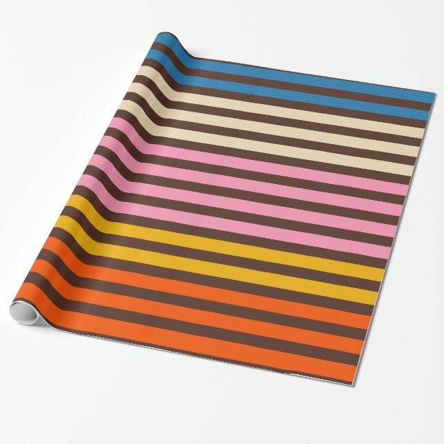 Papier Cadeau Motif moderne à rayures Cinq bandes Rétro (Déroulé)
