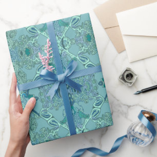 Papier Cadeau Motif moderne chic baroque en bleu et vert