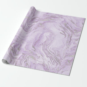 Papier Cadeau Motif moderne clair violet et marbre argenté