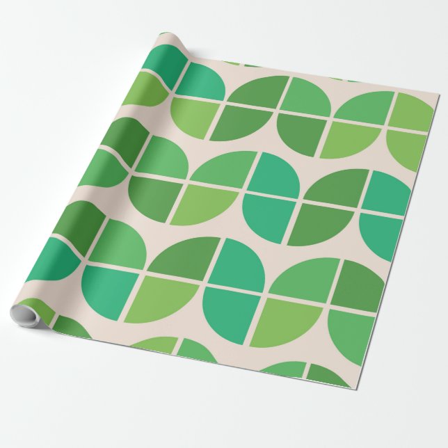 Papier Cadeau Motif moderne du milieu du siècle avec vert géomét (Déroulé)