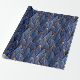 Papier Cadeau Motif moderne en plumes bleu foncé