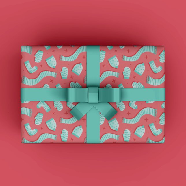 Papier Cadeau Motif moderne Noël rouge (Modern Cozy Winter Gift Wrapping Paper for Christmas gift wrapping in red and mint trendy colors.)