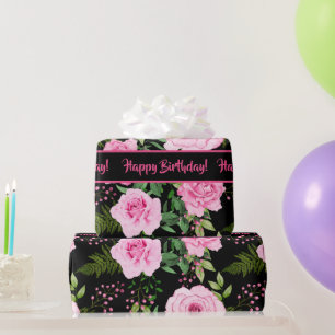 Papier Cadeau Motif moderne noir belle rose roses roses