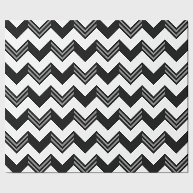 Papier Cadeau Motif moderne noir, gris, blanc Zigzag Chevron (Couture)