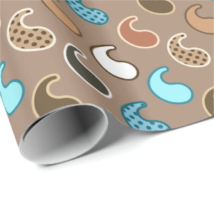 Papier Cadeau Motif moderne Paisley, Taupe, Turquoise et rouille