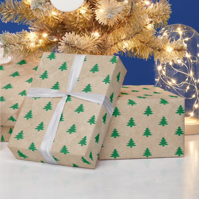 Papier Cadeau Motif moderne Retro Green Christmas Trees (Vacances)