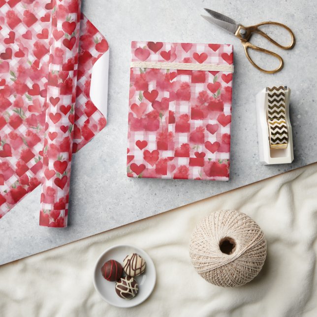 Papier Cadeau Motif moderne Tartan Rouge Floral (Artisanat)