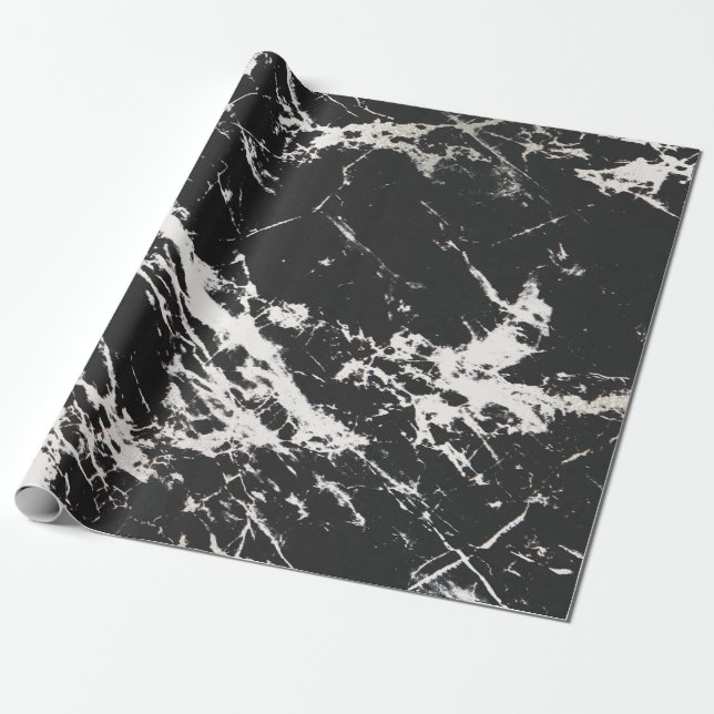 Papier Cadeau Motif moderne unique en marbre noir blanc marbre p (Déroulé)