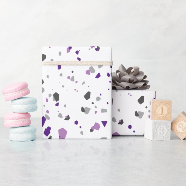 Papier Cadeau Motif moderne violet gris Terrazzo (Baby Shower)