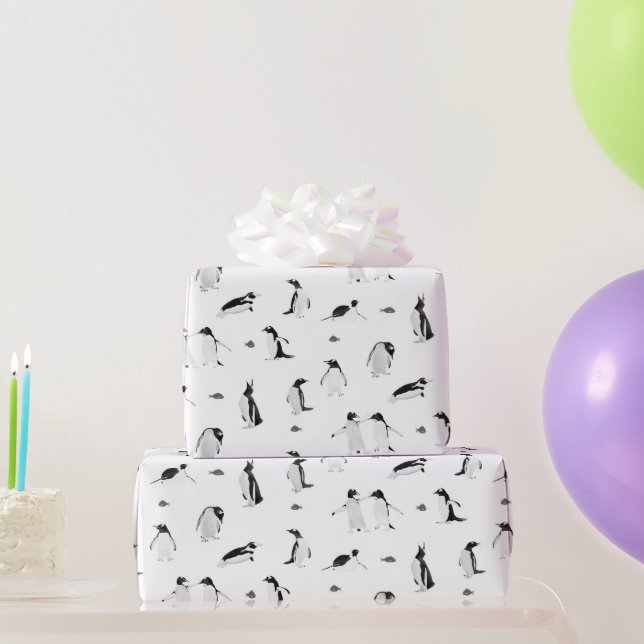 Papier Cadeau Motif monochrome des pingouins mignons (Cadeaux de fête)
