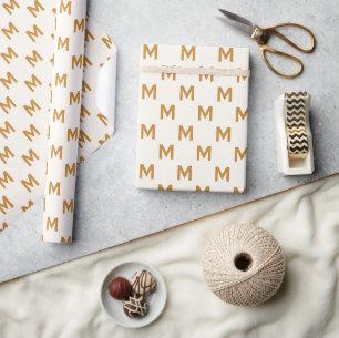 Papier Cadeau Motif monogramme personnalisé Ochre moderne élégan