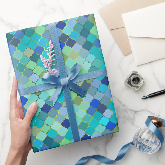 Papier Cadeau Motif mosaïque marocaine bleu aqua (Cadeaux)