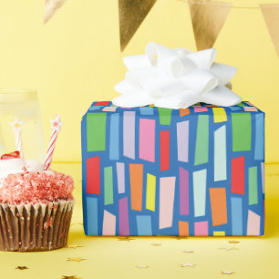 Papier Cadeau Motif mosaïque rectangle brisé sur fond bleu en co