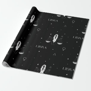 Papier Cadeau Motif mystique du zodiaque Balance en noir et blan