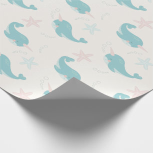 Papier Cadeau Motif Narwhal & Starfish Blanc