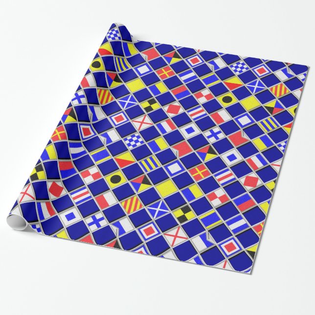 Papier Cadeau motif nautique Checkered de signaux des drapeaux (Déroulé)