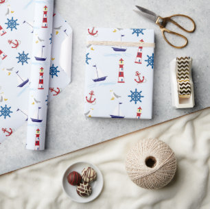Papier Cadeau Motif nautique, Motif marin, Voile, Ancres