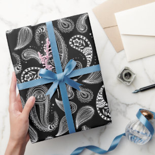 Papier Cadeau Motif noir blanc Paisley
