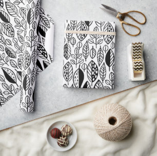 Papier Cadeau Motif noir de feuille dessinée à la main ID495