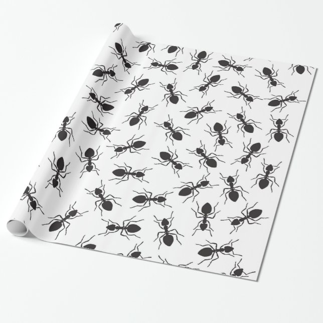 Papier Cadeau Motif noir drôle de fourmis (Déroulé)