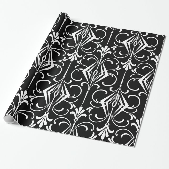 Papier Cadeau Motif noir et blanc d'art déco (Déroulé)