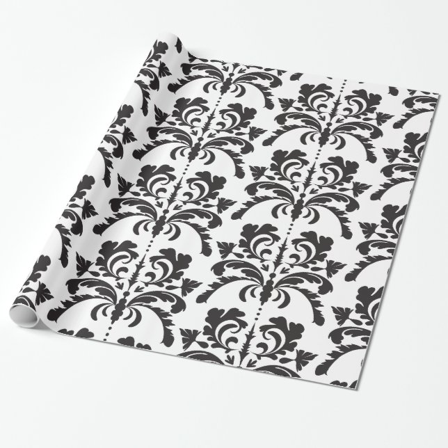 Papier Cadeau Motif noir et blanc de damassé (Déroulé)