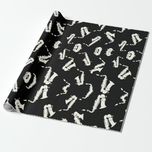 Papier Cadeau Motif noir et blanc saxophone