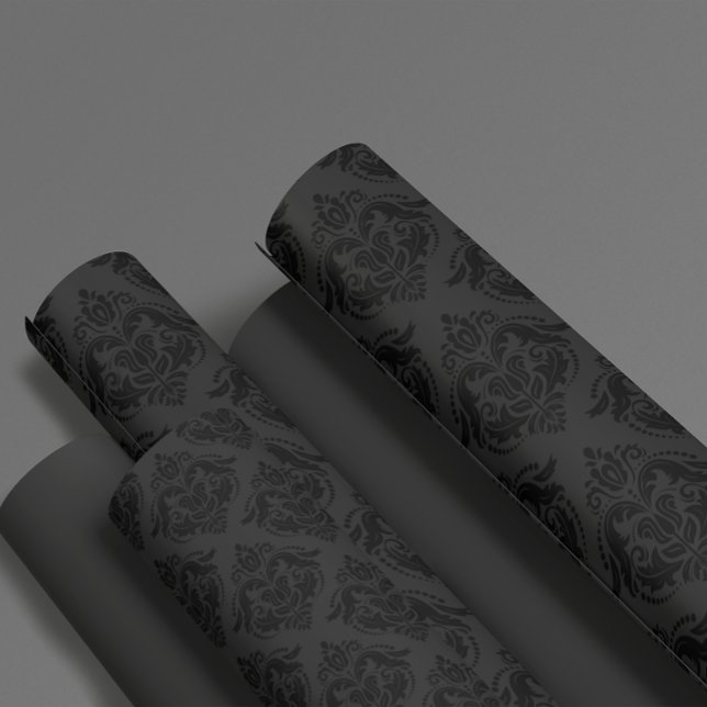 Papier Cadeau Motif noir monochromatique de Damas florales (Créateur téléchargé)