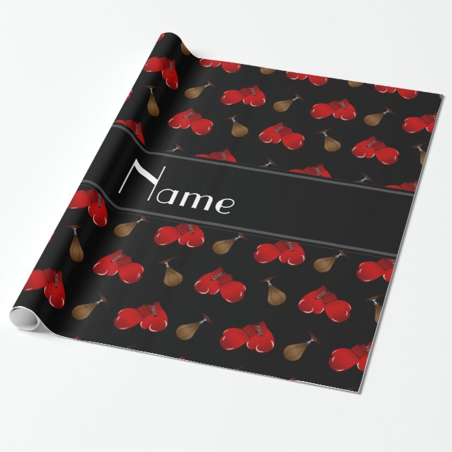 Papier Cadeau Motif noir nommé personnalisé de boxe (Déroulé)