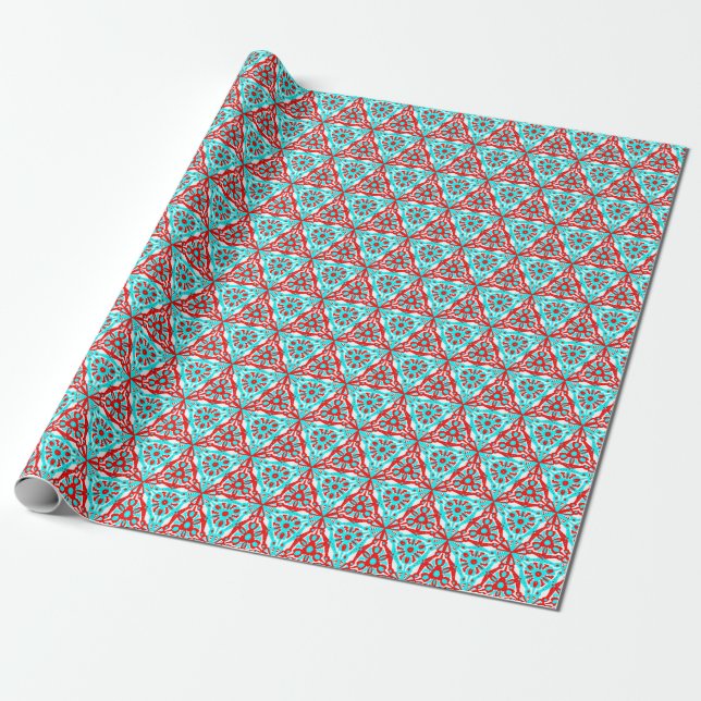 Papier Cadeau Motif nordique géométrique rouge de Noël (Déroulé)