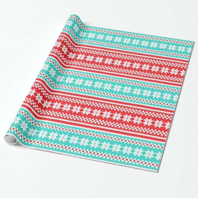 Papier Cadeau Motif norvégien de chandail de Noël de turquoise (Déroulé)