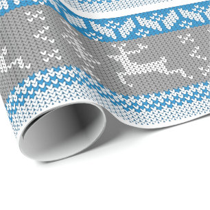 Papier Cadeau Motif norvégien des cerfs alpins bleu et gris