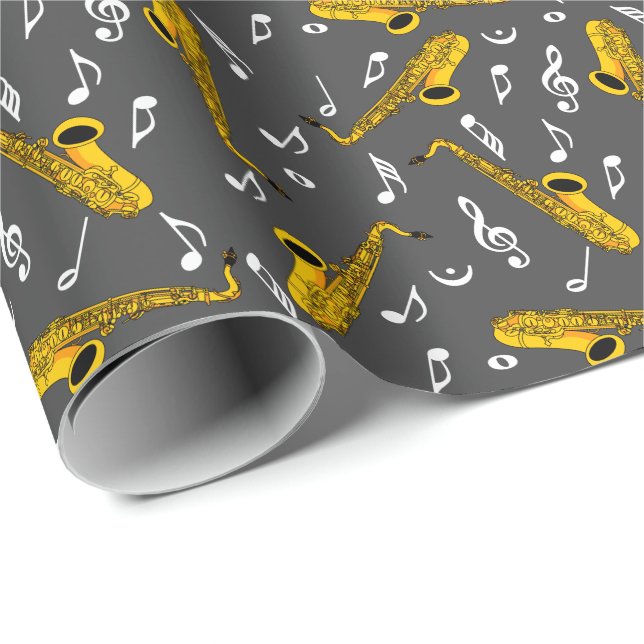 Papier Cadeau Motif note musique saxophone (Coin rond)