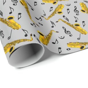Papier Cadeau Motif note musique saxophone