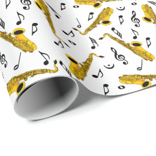 Papier Cadeau Motif note musique saxophone