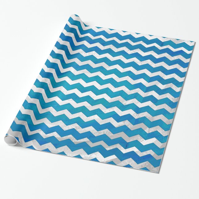 Papier Cadeau Motif Ocean Blue Chevron (Déroulé)