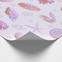 Papier cadeau motif océan pastel coquillage et per